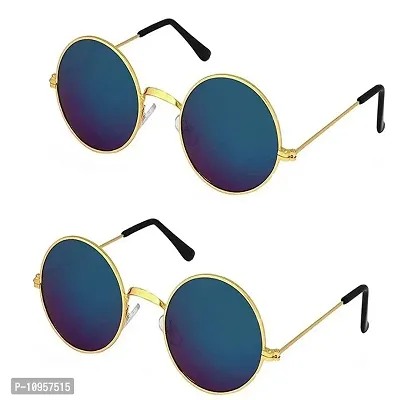 Criba Gradient Aviator Unisex Sunglasses - (round blue mrc+blue mrc_CRLK21|40|Black Color Lens)-thumb2