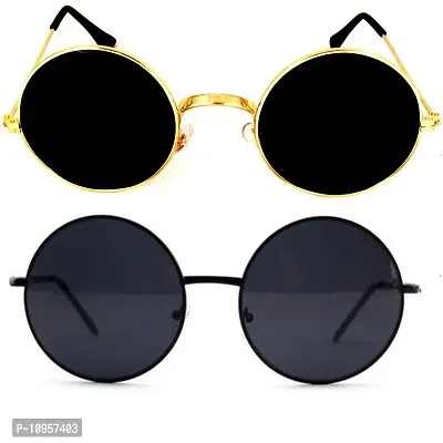 Criba Gradient Butterfly Unisex Sunglasses - (round gld blk+blk blk_CRLK16|40|Black Color Lens)-thumb0