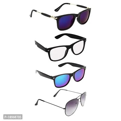 Criba's_Wayfarer, Rectangular (White & Mercury) & Aviator (Grey) Style_UV Protected Sunglasses_Unisex_Combo Pack of 4-thumb0