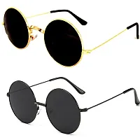 Criba Gradient Aviator Unisex Sunglasses - (round gld blk+blk blk_CRLK18|40|Black Color Lens)-thumb1