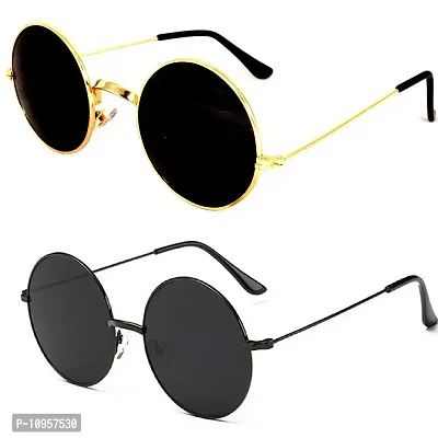 Criba Gradient Aviator Unisex Sunglasses - (round gld blk+blk blk_CRLK18|40|Black Color Lens)-thumb2