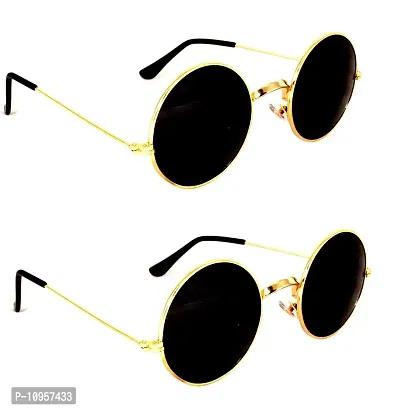 Criba Gradient Rectangular Unisex Sunglasses - (round gld blk+gld blk_CRLK08|40|Black Color Lens)-thumb3