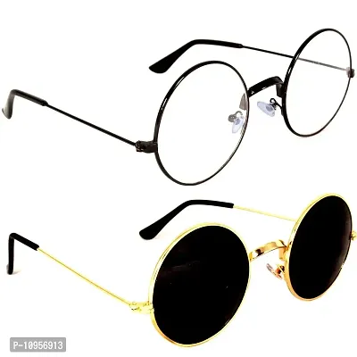 Criba Gradient Aviator Unisex Sunglasses - (round blk clr+gld blk_CRLK18|40|Black Color Lens)-thumb2