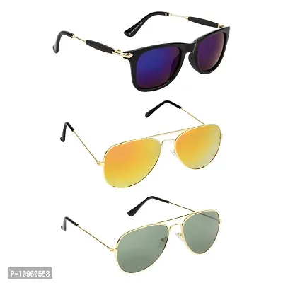 Criba UV Protected Rectangle and Aviator Men ?Sunglasses Combo of 3? - (Criba_2_Set3_Sunglss_14|40|Blue & Orange & Grey Lens)-thumb0