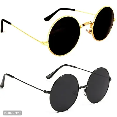 Criba Gradient Square Unisex Sunglasses - (round gld blk+blk blk_CRLK12|40|White Color Lens)-thumb3