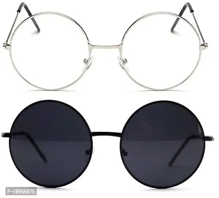 Criba Gradient Rectangular Unisex Sunglasses - (round blk blk+slvr clr_CRLK08|40|Blue Color Lens)