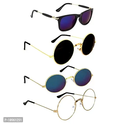 Criba's_Wayfarer & Round (Blue, Black & White) Style_UV Protected Sunglasses_Unisex_Combo Pack of 4
