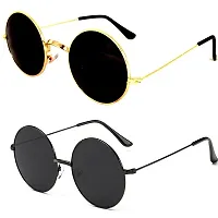 Criba Gradient Square Unisex Sunglasses - (round gld blk+blk blk_CRLK12|40|White Color Lens)-thumb1