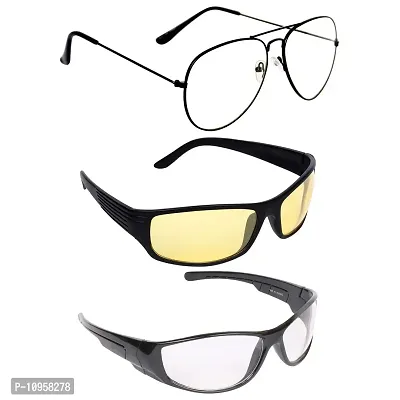 Criba UV Protected Aviator & Wrap Men “Sunglasses Combo of 3” - (Criba_3_Set3_Sunglss_23|40|White & Light Yellow Lens)