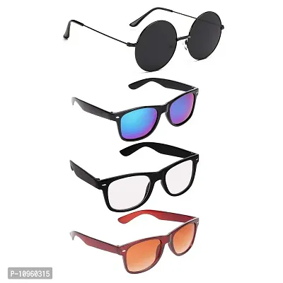 Criba UV Protected Round & Rectangle Men “Sunglasses Combo of 4” - (Criba_7_Set4_Sunglss_19|50|Black & blue & Orange & White Lens)