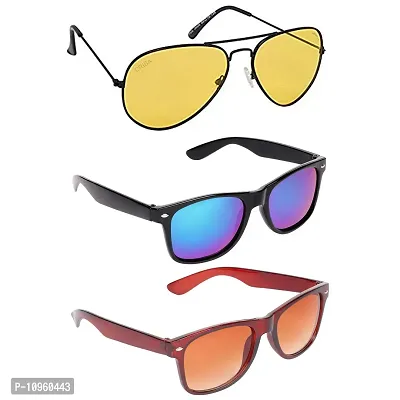 Criba UV Protected Aviator and Rectangle Men ?Sunglasses Combo of 3? - (Criba_Set3_Sunglss_18|40|Yellow & Light Maroon & Blue Lens)