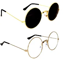 Criba Gradient Wayfarer Unisex Sunglasses - (round gld blk+gld clr_CRLK13|40|Black Color Lens)-thumb2