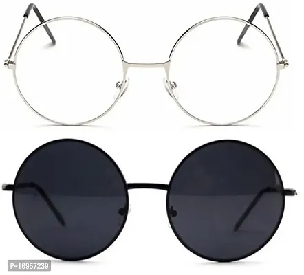 Criba Gradient Rectangular Unisex Sunglasses - (round blk blk+slvr clr_CRLK15|40|Grey Color Lens)