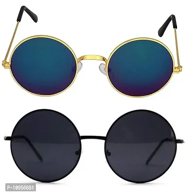 Criba Gradient Rectangular Unisex Sunglasses - (round blu mrc+blk blk_CRLK13|40|Black Color Lens)