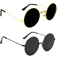 Criba Gradient Butterfly Unisex Sunglasses - (round gld blk+blk blk_CRLK16|40|Black Color Lens)-thumb2