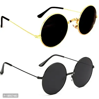 Criba Gradient Butterfly Unisex Sunglasses - (round gld blk+blk blk_CRLK16|40|Black Color Lens)-thumb3