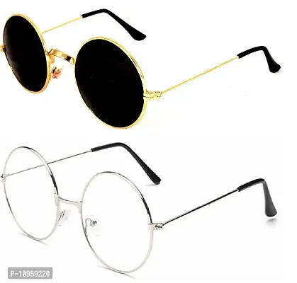 Criba Gradient Cat Eye Unisex Sunglasses - (round gld blk+slvr clr_CRLK03|40|White Color Lens)-thumb2