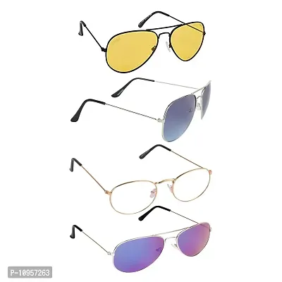 Criba UV Protected Aviator Men ?Sunglasses Combo of 4? - (Criba_1_Set4_Sunglss_33|40|Yellow & White & Blue & Navy Lens)