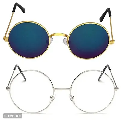 Criba Gradient Square Unisex Sunglasses - (round blu mrc+slvr clr_CRLK08|40|Black Color Lens)-thumb0