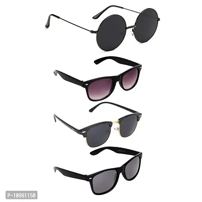 Criba UV Protected Aviator & Round & Rectangle Men “Sunglasses Combo of 4” - (Criba_7_Set4_Sunglss_22|50|Black & Broun & Grey Lens)
