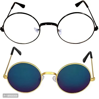 Criba Gradient Sport Unisex Sunglasses - (round blk clr+blu mrc_CRLK11|40|Black Color Lens)
