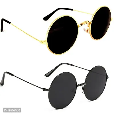 Criba Gradient Aviator Unisex Sunglasses - (round gld blk+blk blk_CRLK18|40|Black Color Lens)-thumb3