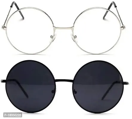 Criba Gradient Wayfarer Unisex Sunglasses - (round blk blk+slvr clr_CRLK|40|White Color Lens)