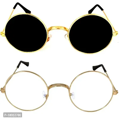 Criba Gradient Wayfarer Unisex Sunglasses - (round gld blk+gld clr_CRLK13|40|Black Color Lens)-thumb0