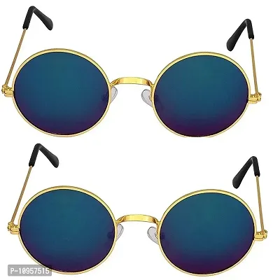 Criba Gradient Aviator Unisex Sunglasses - (round blue mrc+blue mrc_CRLK21|40|Black Color Lens)-thumb0