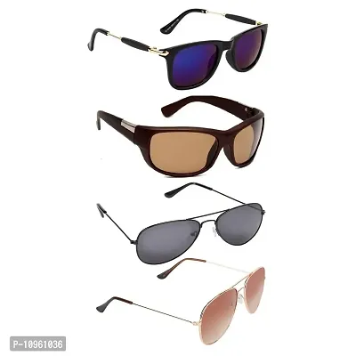 Criba UV Protected Rectangle & Wrap & Aviator Men ?Sunglasses Combo of 4? - (Criba_2_Set4_Sunglss_9|40|Blue & Light Brown & Grey & Light Maroon Lens)