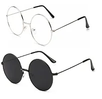 Criba Gradient Wayfarer Unisex Sunglasses - (round blk blk+slvr clr_CRLK|40|White Color Lens)-thumb1