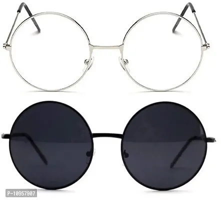 Criba Gradient Aviator Unisex Sunglasses - (round blk blk+slvr clr_CRLK21|40|Black Color Lens)-thumb0