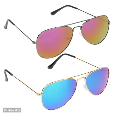 Criba Gradient Aviator Unisex Sunglasses - (red merv+ gbl mer|40|Green Color Lens)-thumb0