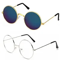 Criba Gradient Square Unisex Sunglasses - (round blu mrc+slvr clr_CRLK08|40|Black Color Lens)-thumb1