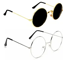 Criba Gradient Cat Eye Unisex Sunglasses - (round gld blk+slvr clr_CRLK03|40|White Color Lens)-thumb2