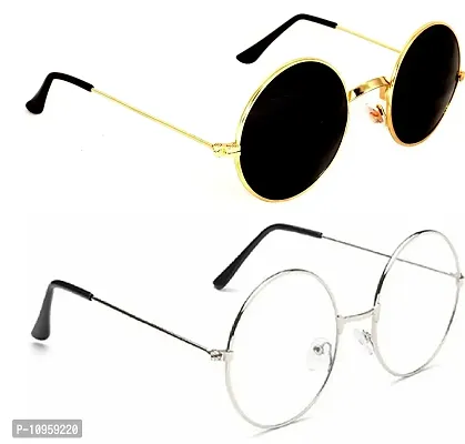 Criba Gradient Cat Eye Unisex Sunglasses - (round gld blk+slvr clr_CRLK03|40|White Color Lens)-thumb3