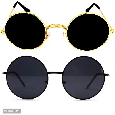 Criba Gradient Butterfly Unisex Sunglasses - (round gld blk+blk blk_CRLK08|40|White Color Lens)