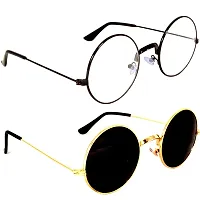 Criba Gradient Rectangular Unisex Sunglasses - (round blk clr+gld blk_CRLK|40|Grey Color Lens)-thumb1