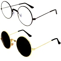 Criba Gradient Rectangular Unisex Sunglasses - (round blk clr+gld blk_CRLK|40|Grey Color Lens)-thumb2