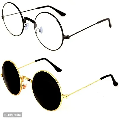 Criba Gradient Rectangular Unisex Sunglasses - (round blk clr+gld blk_CRLK|40|Grey Color Lens)-thumb3