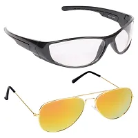 Criba Gradient Aviator Unisex Sunglasses - (nd wt+gold yl mer_CRLK02|40|Black Color Lens)-thumb1