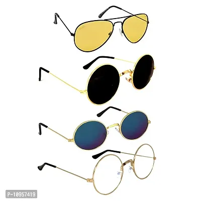 Criba UV Protected Aviator and Round Men “Sunglasses Combo of 4” - (Criba_1_Set4_Sunglss_28|40|Yellow & White & Black & Navy Lens)