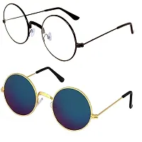 Criba Gradient Aviator Unisex Sunglasses - (round blk clr+blu mrc_CRLK15|40|Black Color Lens)-thumb2