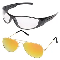 Criba Gradient Aviator Unisex Sunglasses - (nd wt+gold yl mer_CRLK02|40|Black Color Lens)-thumb2