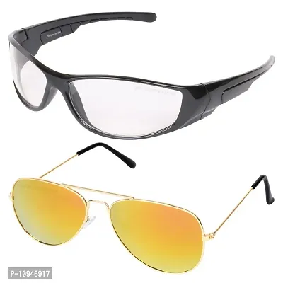 Criba Gradient Aviator Unisex Sunglasses - (nd wt+gold yl mer_CRLK02|40|Black Color Lens)-thumb3