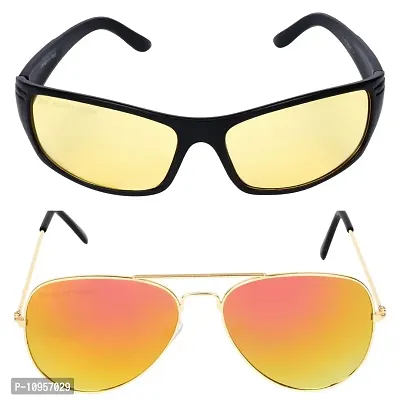 Criba Combo Of 2 Night Drive (Yellow) Aviator (Yellow Mercury) Unisex Elegant & Cool Sunglasses_nd yl+gyl_ALIGTR