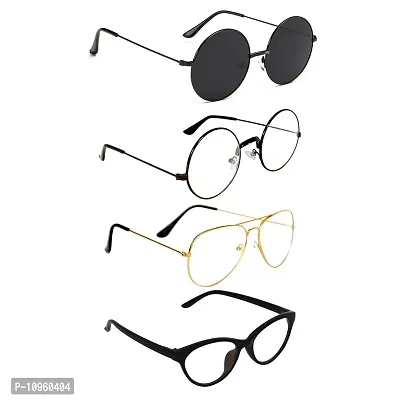 Criba UV Protected Aviator & Round & Cat eye Men “Sunglasses Combo of 4” - (Criba_7_Set4_Sunglss_5|50|White & Black Lens)