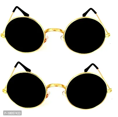 Criba Gradient Rectangular Unisex Sunglasses - (round gld blk+gld blk_CRLK08|40|Black Color Lens)-thumb0