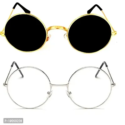 Criba Gradient Cat Eye Unisex Sunglasses - (round gld blk+slvr clr_CRLK03|40|White Color Lens)-thumb0