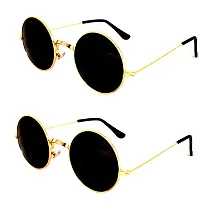 Criba Gradient Rectangular Unisex Sunglasses - (round gld blk+gld blk_CRLK08|40|Black Color Lens)-thumb1